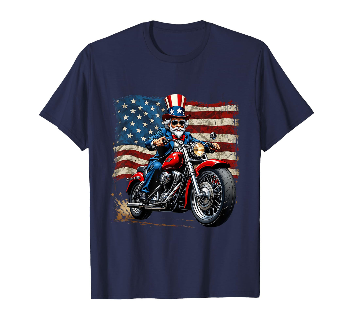 4th of July Graphic Funny Patriotic Ridding Motorcycle T-Shirt