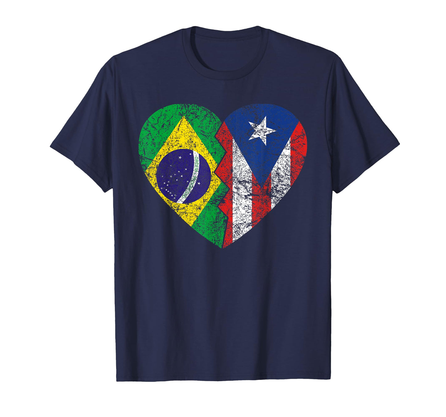 Puerto Rican Brazilian Flags Heart | Brazil Puerto Rico T-Shirt