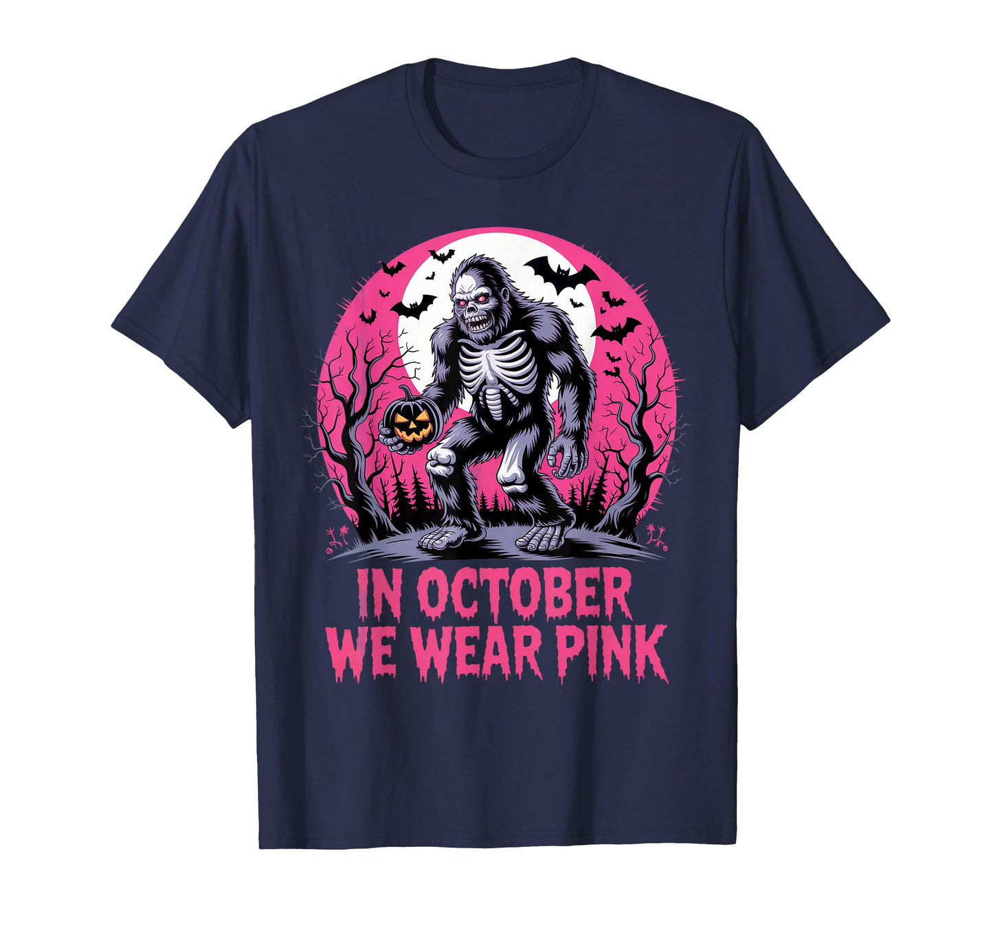 in October We Wear Pink Bigfoot Breast Cancer Awareness T-Shirt