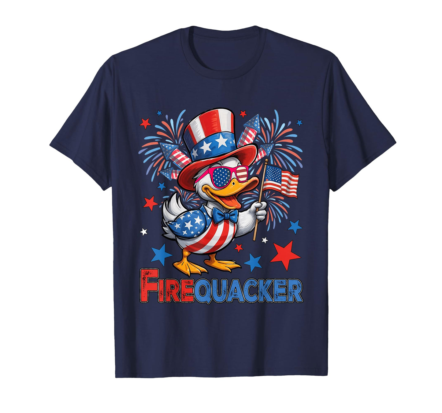 Funny 4th of July Duck Firequacker Patriotic USA Flag T-Shirt