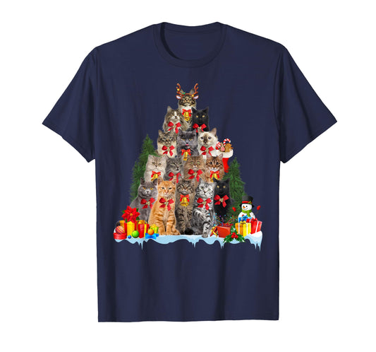 Christmas Pajama Cat Xmas Tree Ornament Cat Lover, Cat Mom T-Shirt