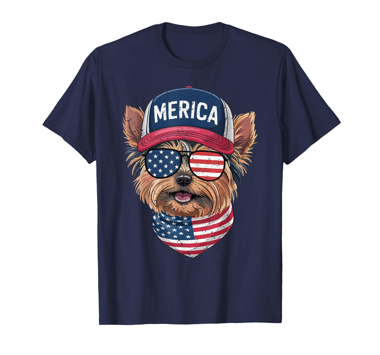 Yorkshire Terrier 4th of July US American Flag Dog Patriotic Men Women Kids T-Shirt