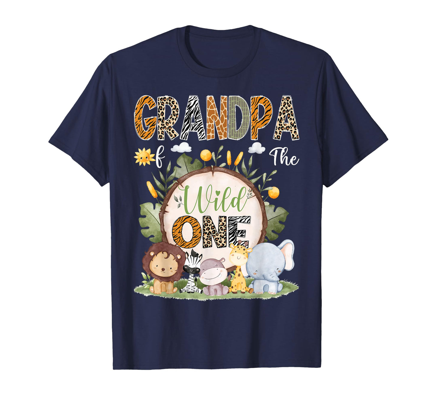 Grandpa Of The Wild One 1St Birthday Kids Safari Woodland T-Shirt