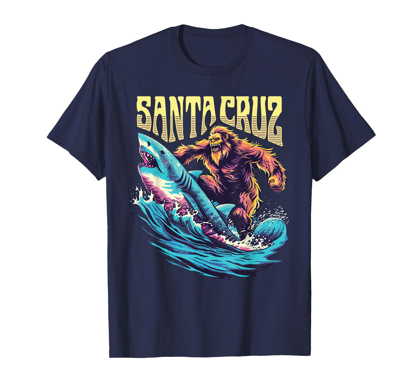 Santa Cruz California Summer T-Shirts Surfing Bigfoot Shark T-Shirt for Men Women Kids