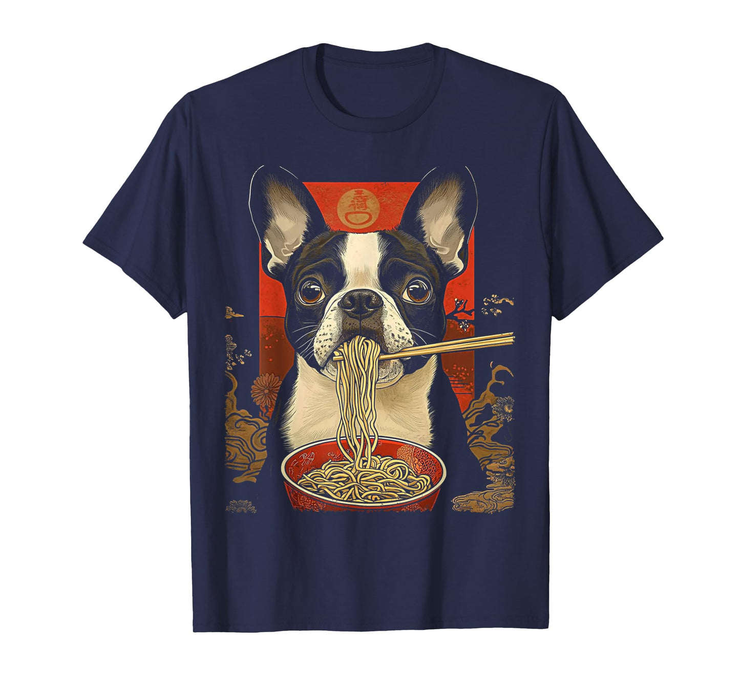 Boston Terrier Dog Eating Ramen Noodles T-Shirt