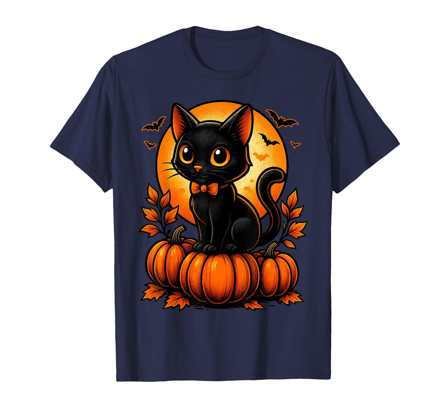 Retro Black Cat Halloween Pumpkin Costume for Women Men Kids T-Shirt