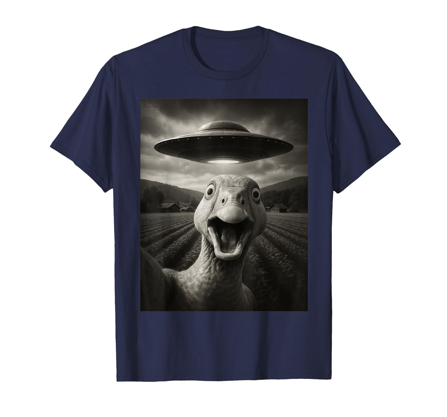 Goose Selfie with Alien UFO Funny Goose for Men Women Kid T-Shirt
