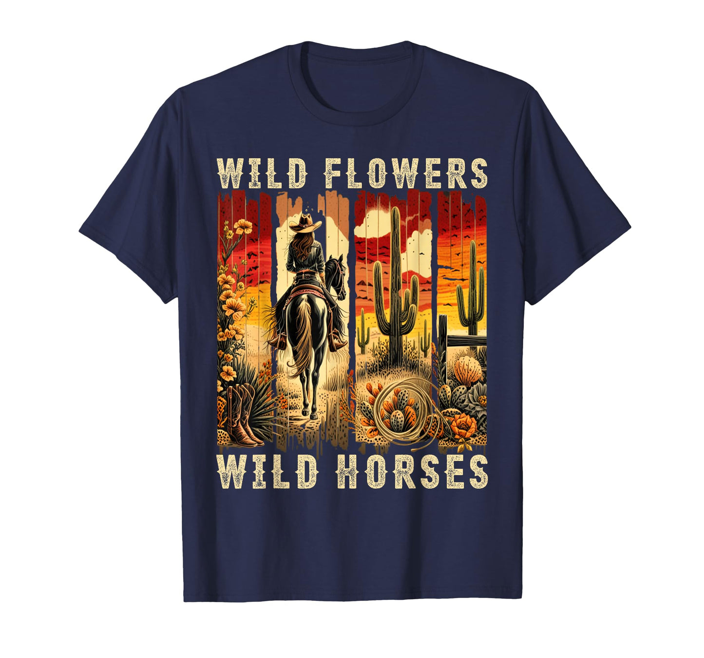 Wild Flowers Wild Horses Sunset Cowgirl Girls Women Nature T-Shirt