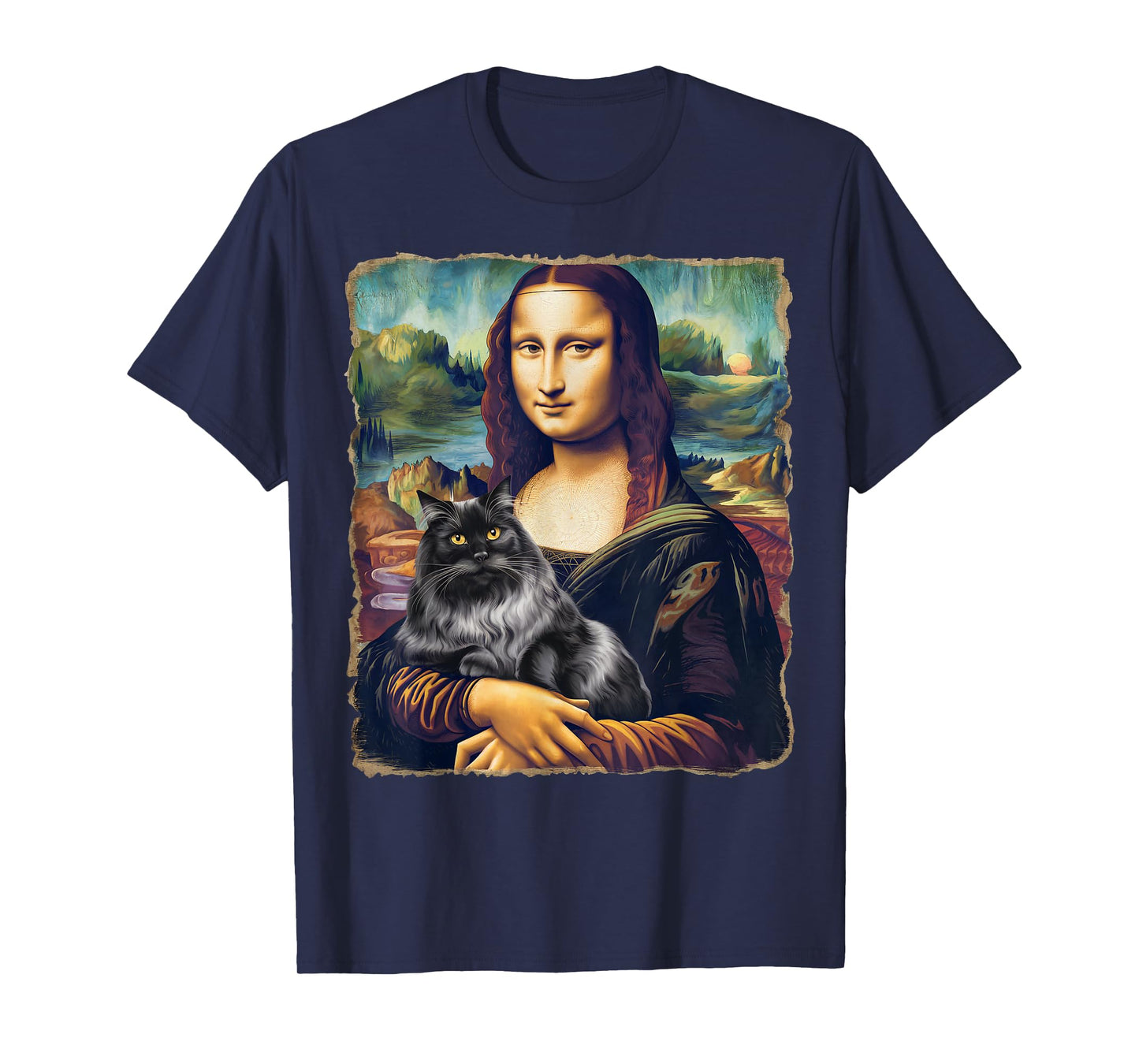 Black Cat Art Painting Apparel Gifts Graphic Tees Mona Lisa Cat Art Funny T-Shirt for Cat Lovers, Unisex-Adults, Kids, Black, Small, Short Sleeve, T-Shirt