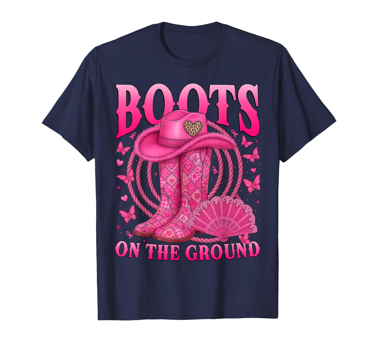 Pink Patchwork Boots On The Ground Breast Cancer Awareness T-Shirt