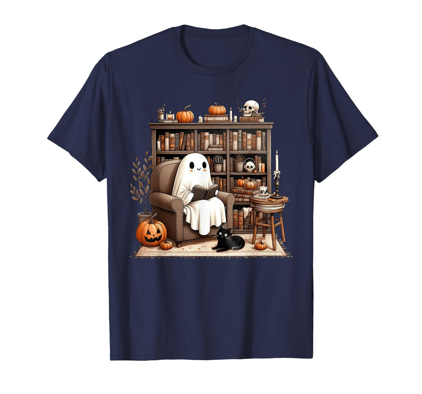Ghost Reading Book Lovers Library Halloween Spooky T-Shirt