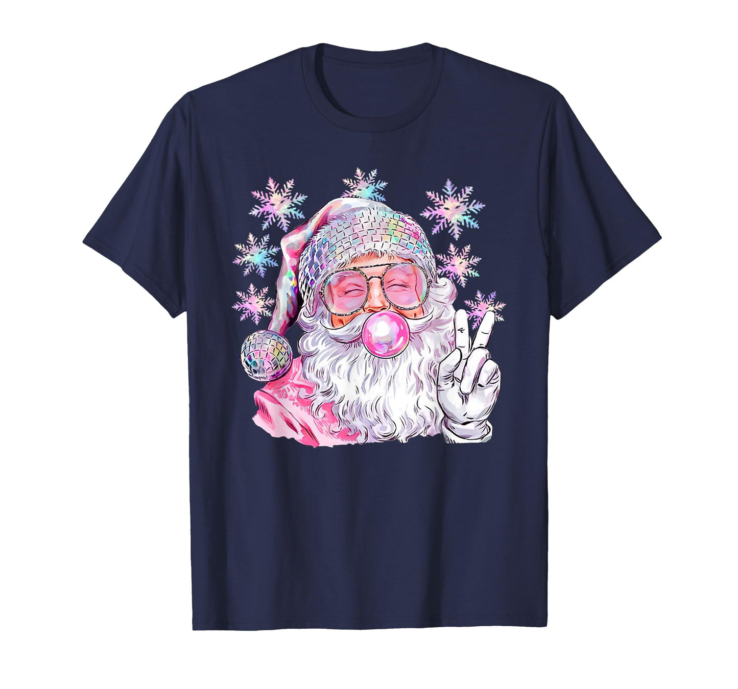 Vintage Retro Santa Christmas Pink Sunglasses Bubble Gum T-Shirt