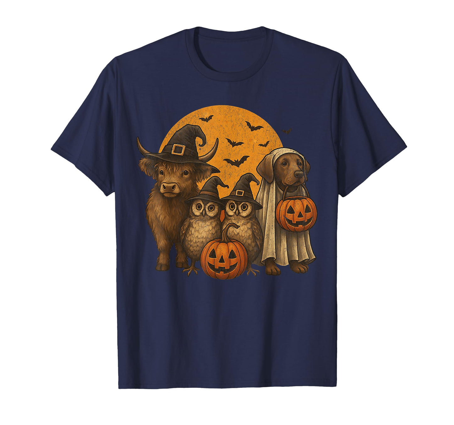Retro Farm Frights Highland Cow Fall Halloween Animals T-Shirt