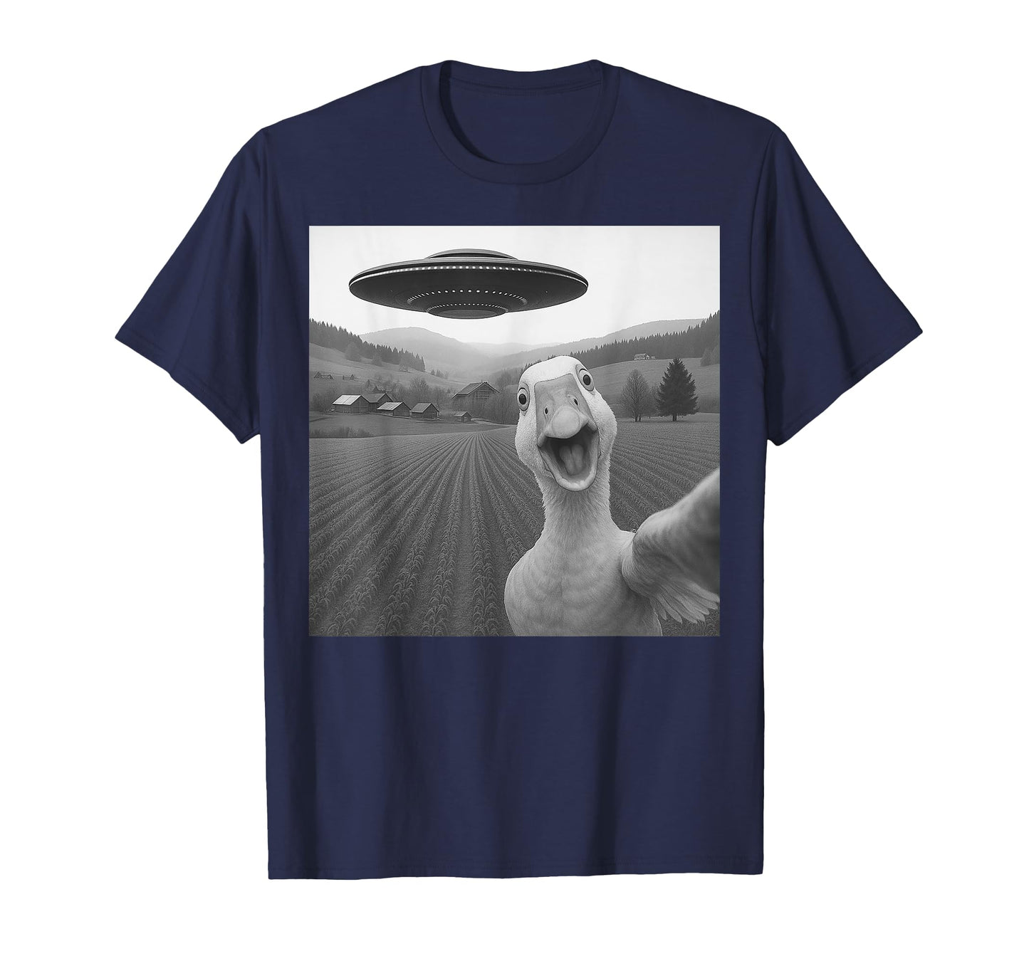 Goose Selfie with Alien UFO Funny Gifts for Men Women Kid T-Shirt
