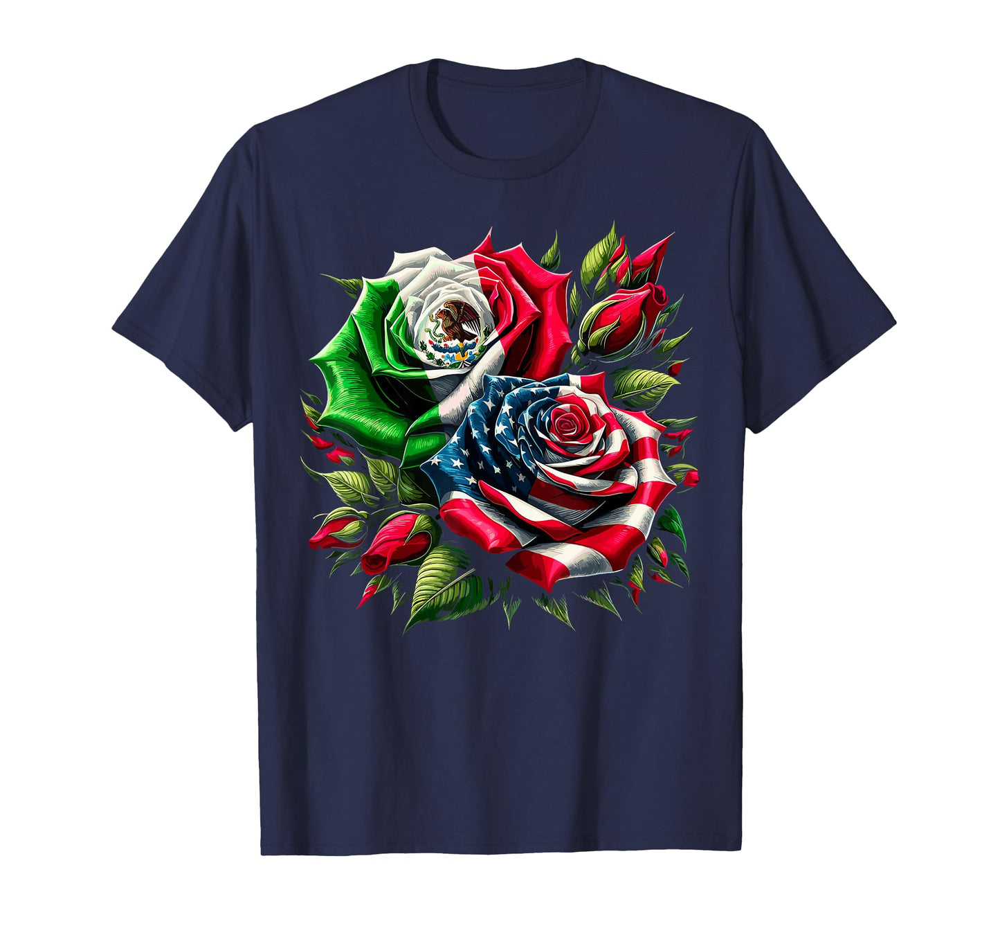 Mexican American Flag Rose T-Shirt