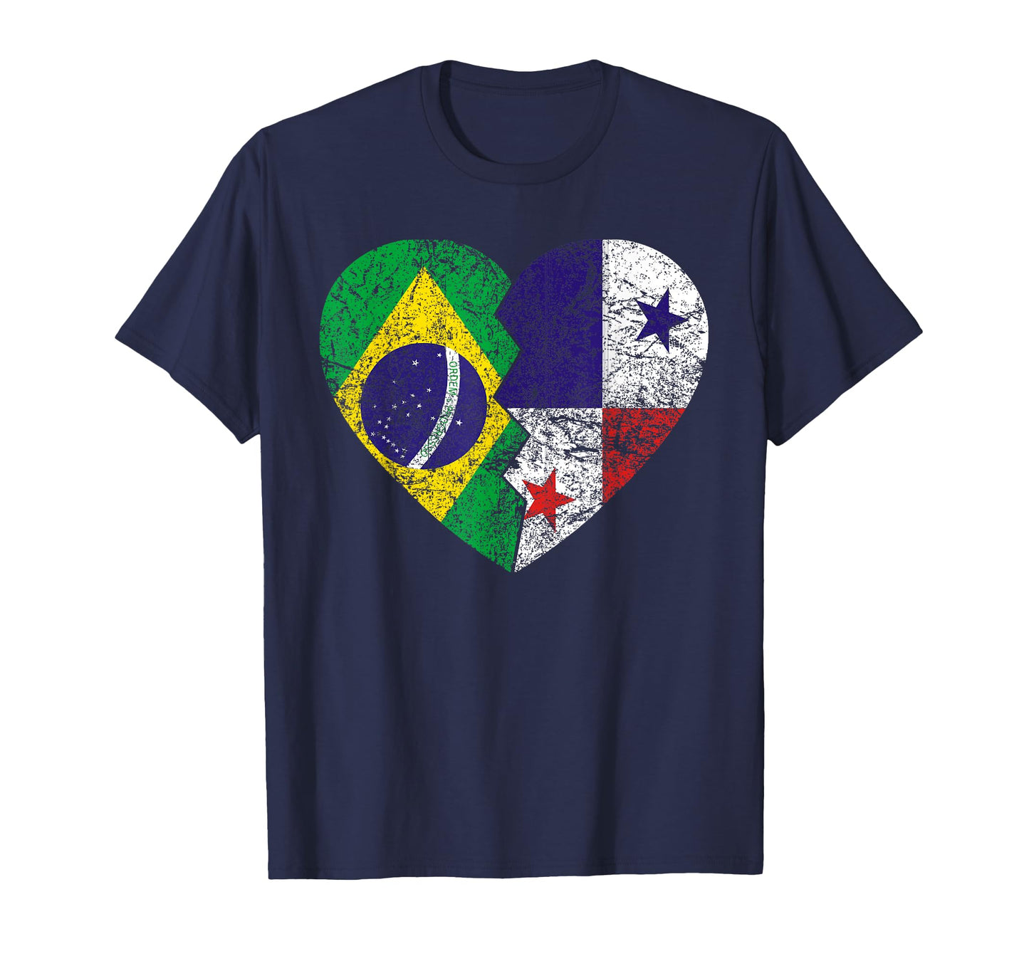 Panamanian Brazilian Flags Heart | Brazil Panama Roots T-Shirt