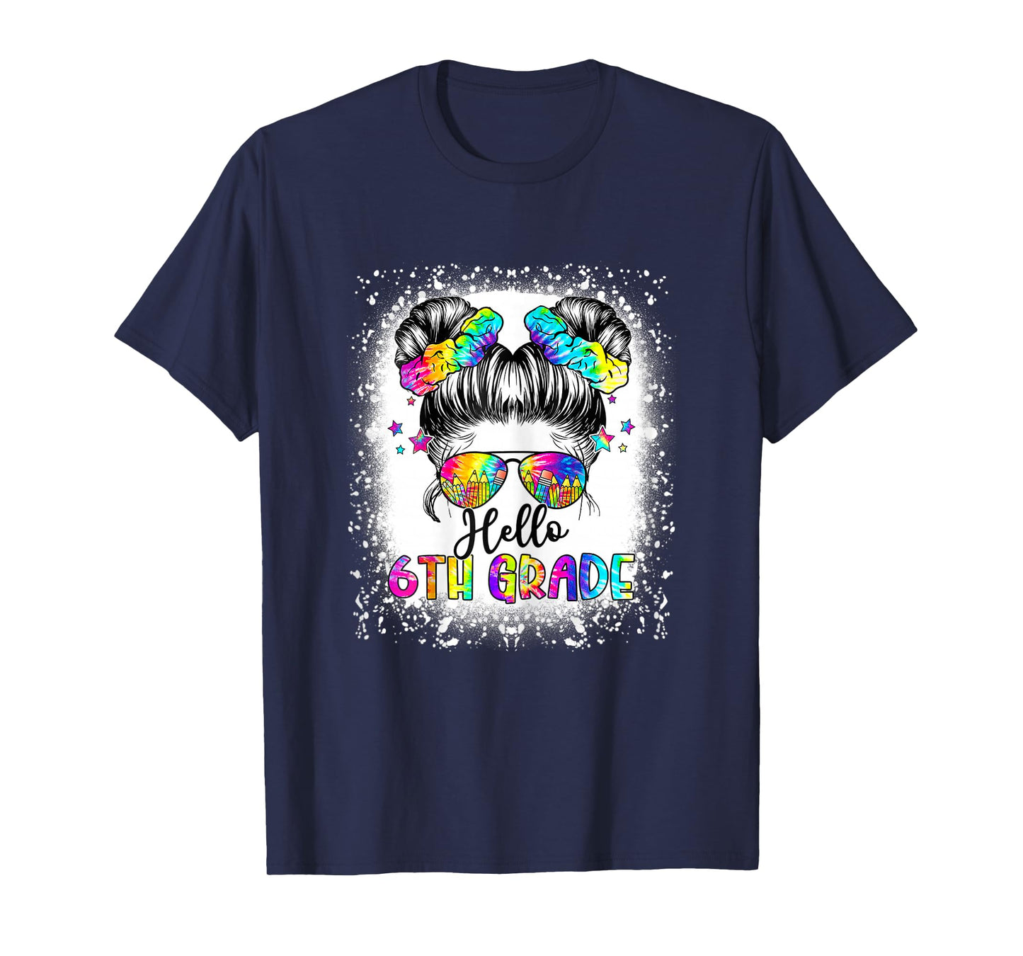 Hello 6th Grade Messy Hair Bun Girl Back To School First Day T-Shirt