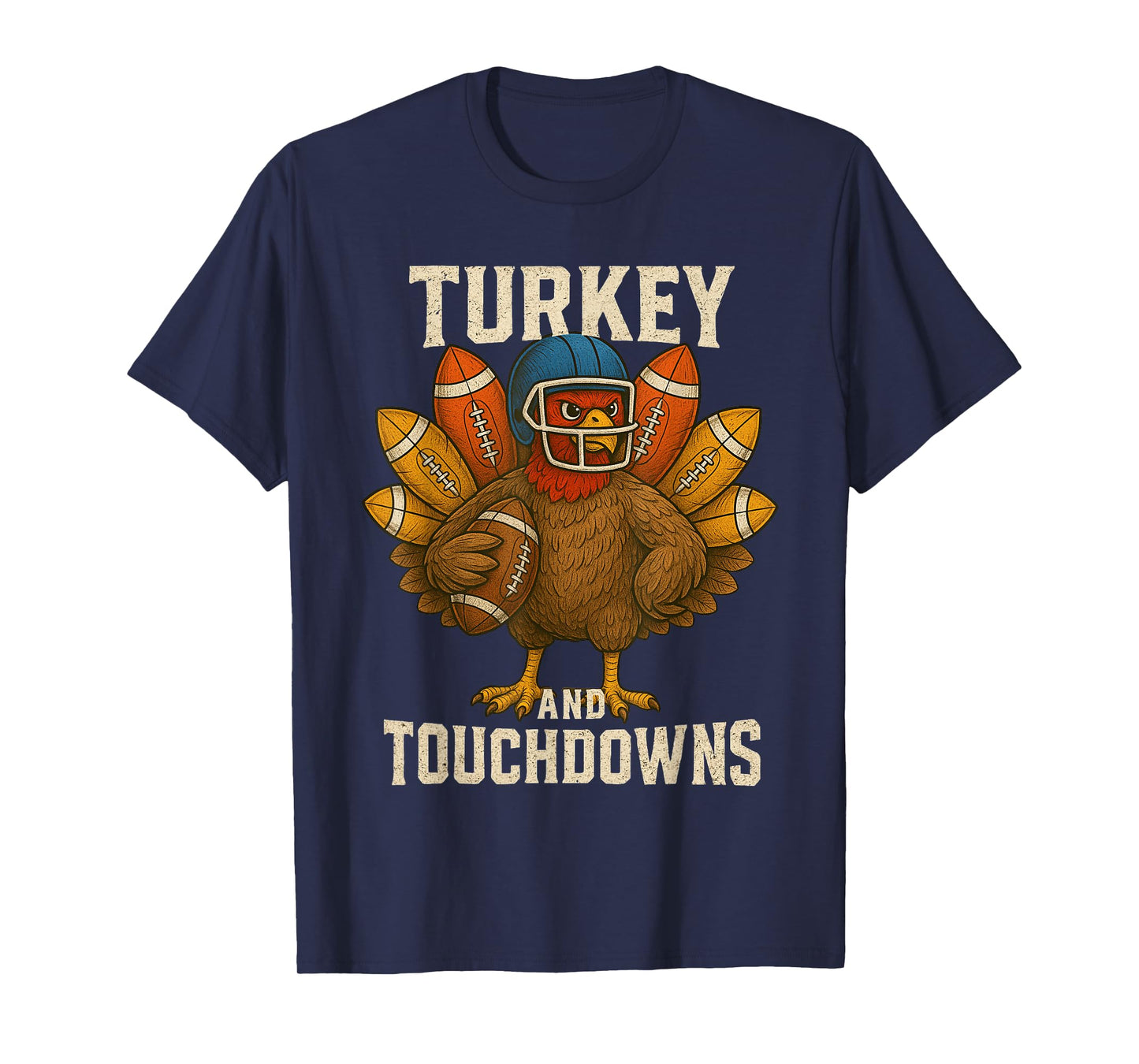 Football Thanksgiving Turkey and Touchdowns Fall Men Boys T-Shirt
