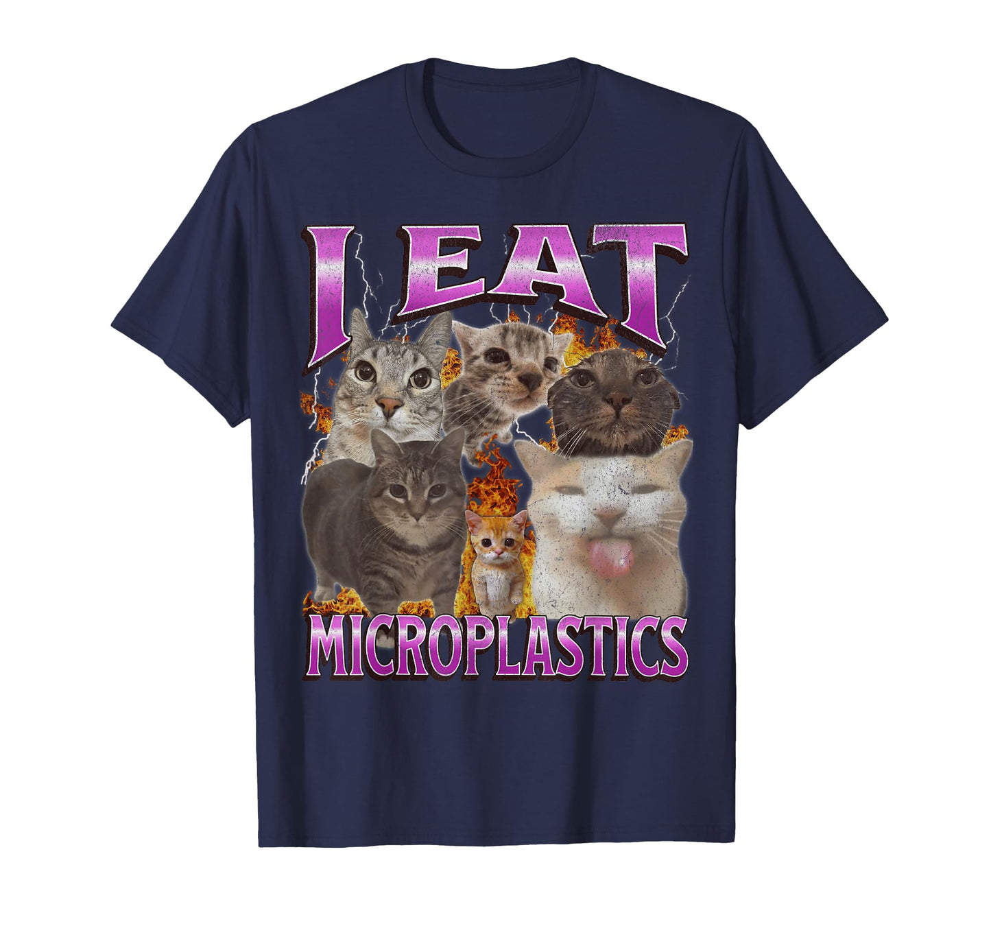 I Eat Microplastics Funny Cat Meme Bootleg Graphic Men Women T-Shirt