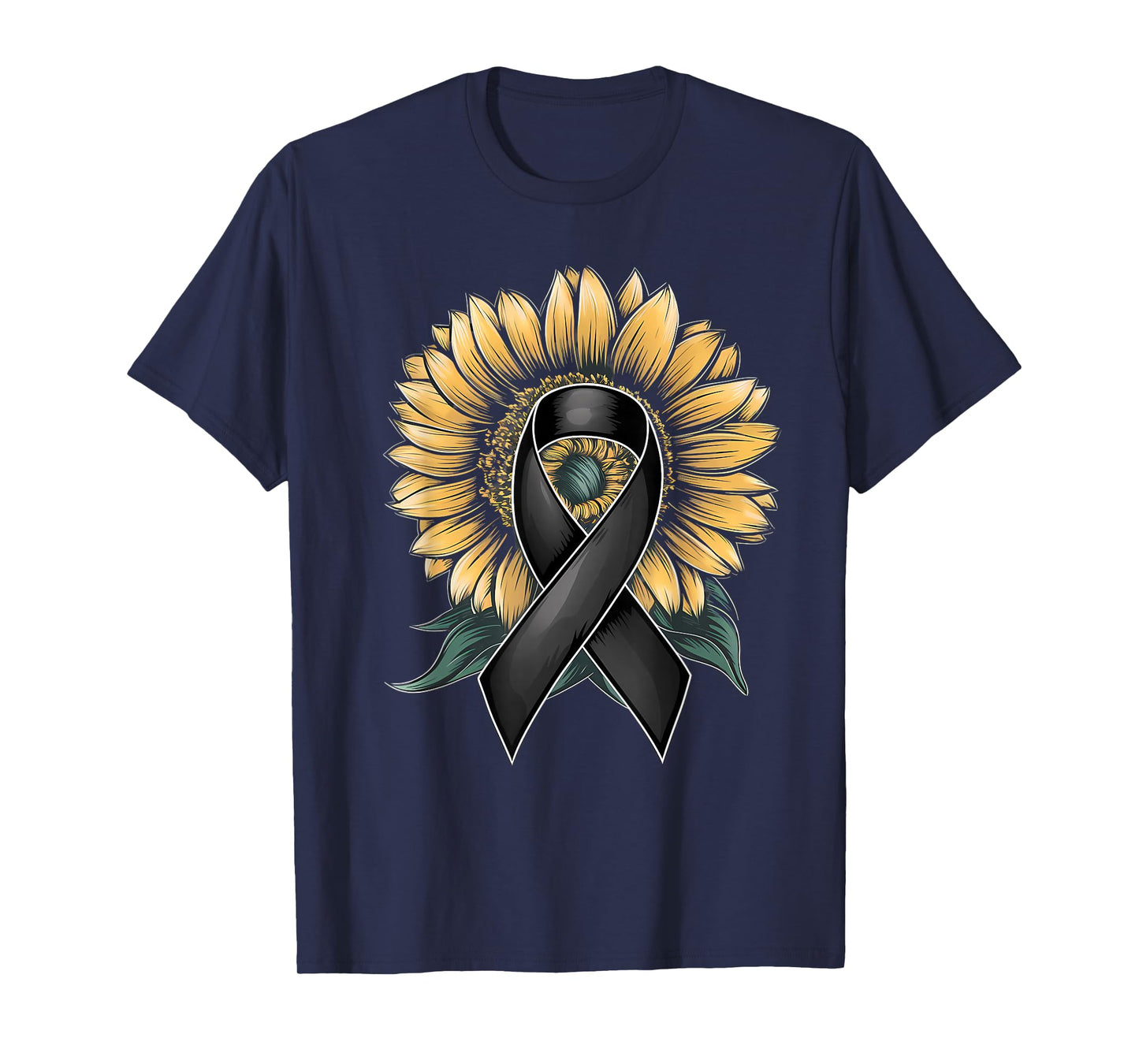 Melanoma Cancer Awareness Black Ribbon Skin Cancer Sunflower T-Shirt