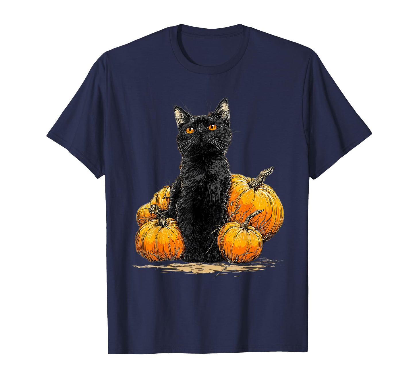 Retro Black Cat Halloween Pumpkin Costume for Women Men Kids T-Shirt
