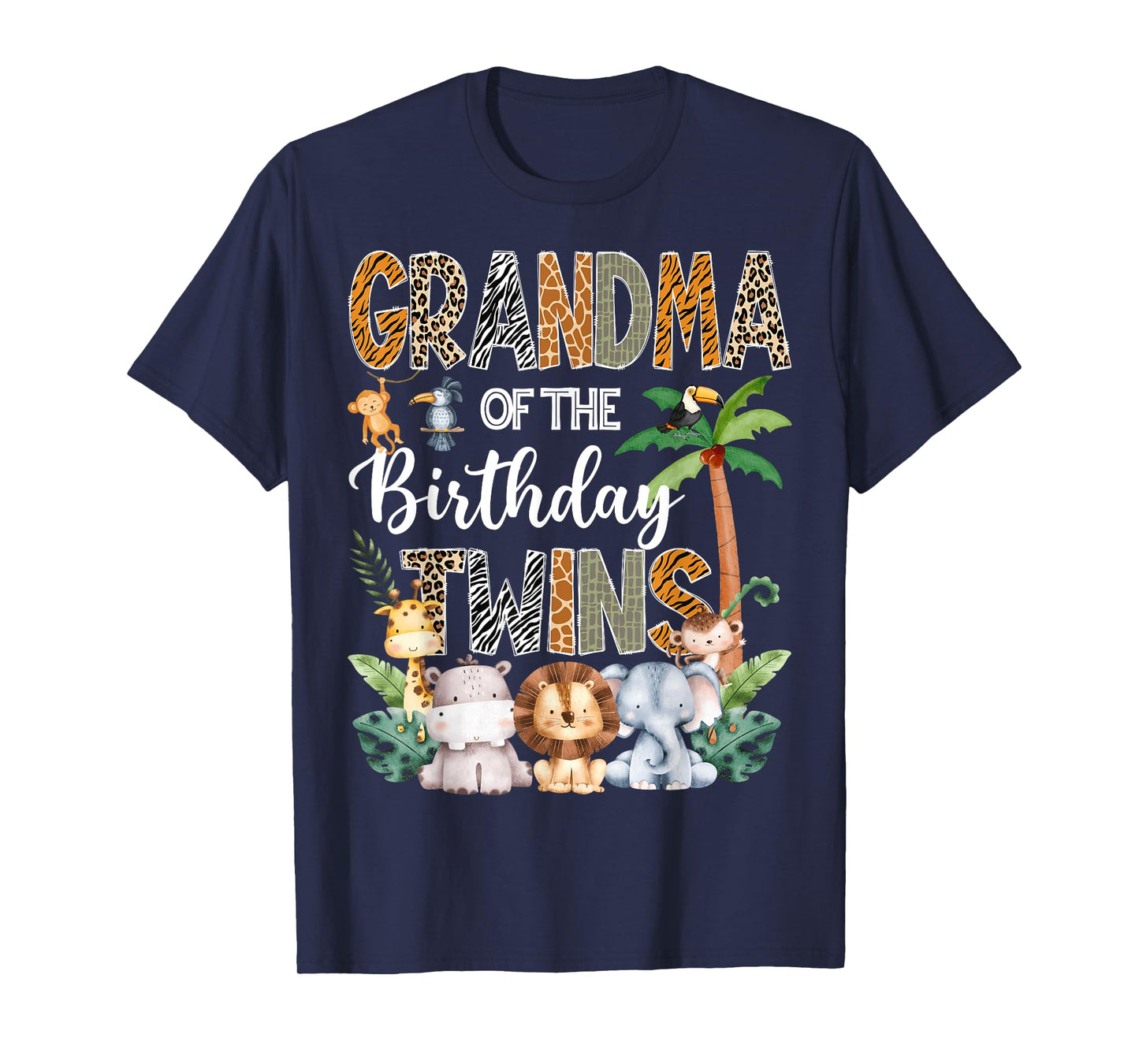 Grandma Of The Birthday Twins Safari Jungle Animal Lover T-Shirt
