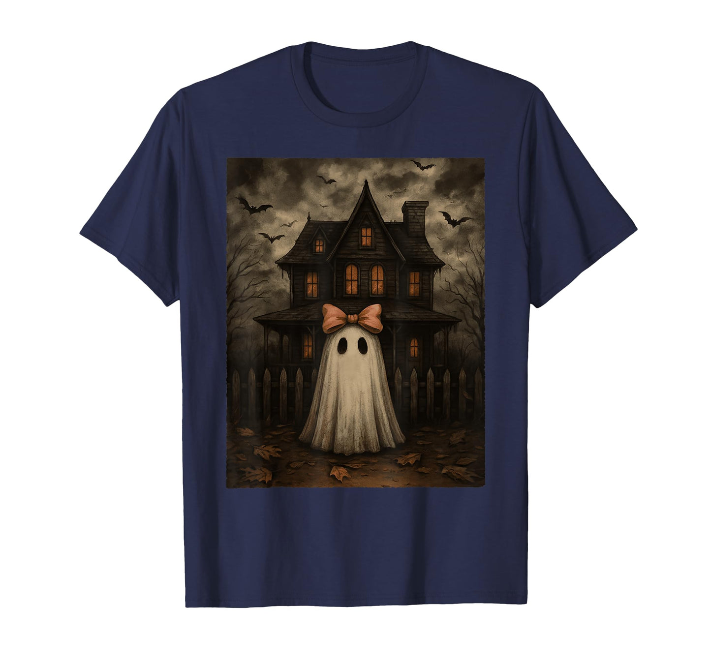 Vintage Spooky Scary Ghost Haunted House Midnight Halloween T-Shirt