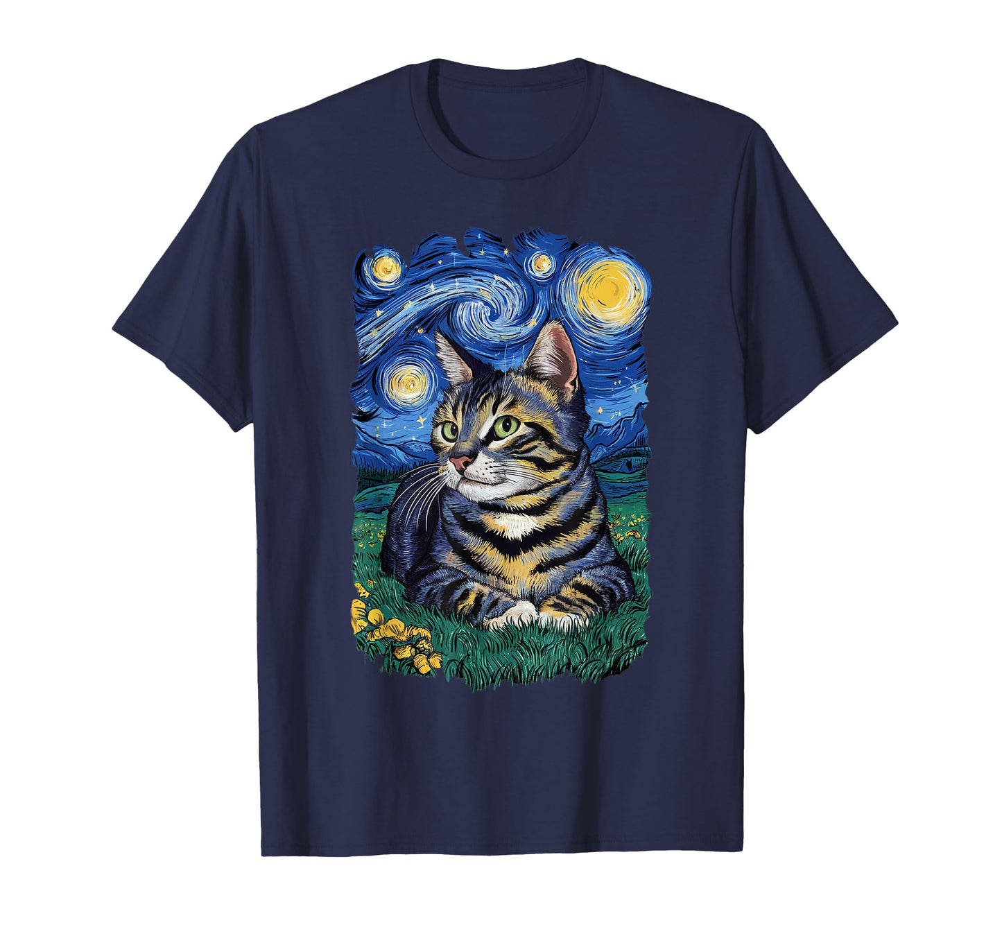 Van Gogh Cat Gifts Tabby Cat Owners Cat Lady Black Men Cat T-Shirt