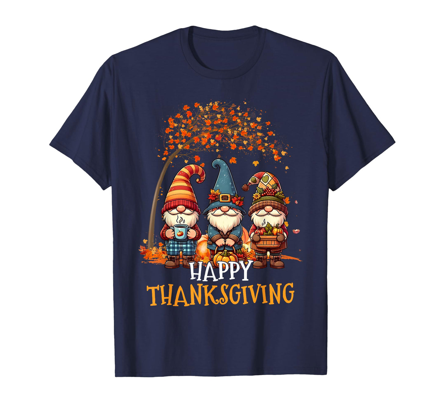 Happy Thanksgiving Gnomes Pumpkin Autumn Leaves Thanksgiving T-Shirt