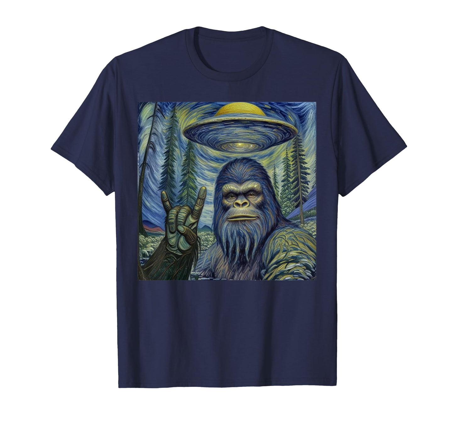 Bigfoot Starry Night Van Gogh Bigfoot Lover For Mom Dad Kids T-Shirt