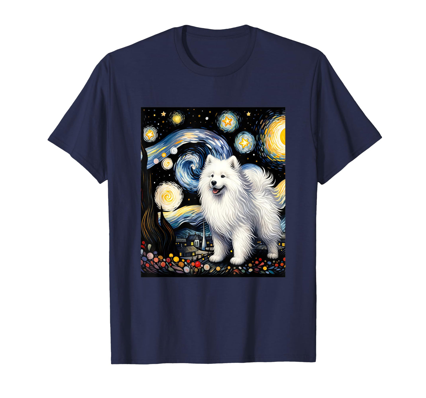 Samoyed Dog Van Gogh Starry Night Painting T-Shirt