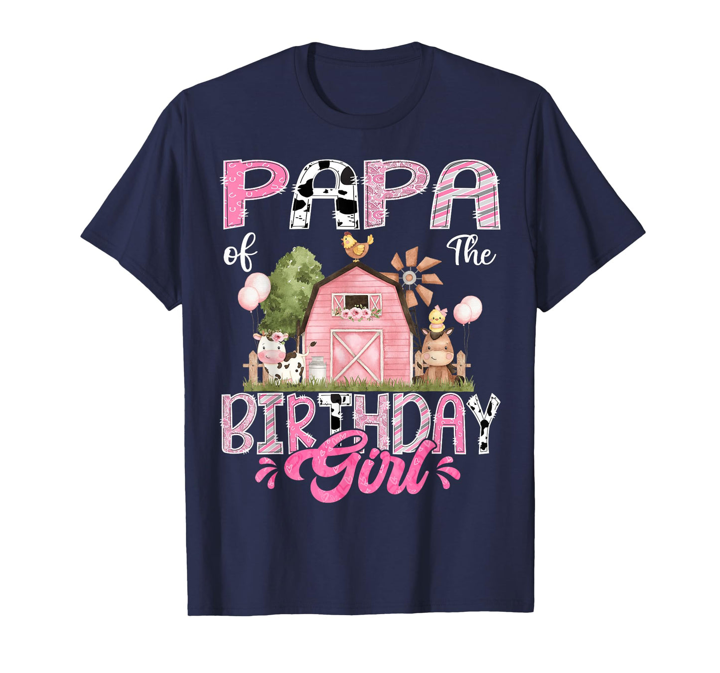 Papa Of The Birthday Girl 1St Birthday Pink Cow Farm T-Shirt