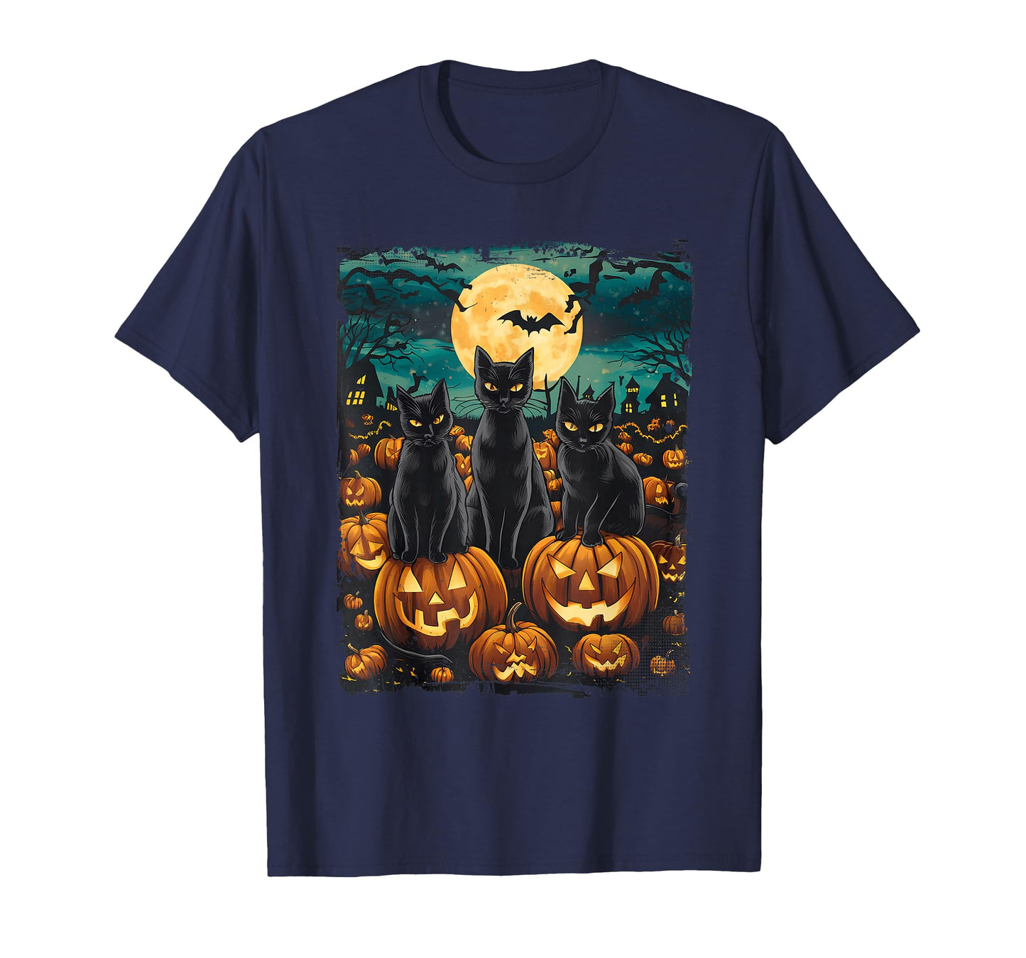 Black Cat Pumpkin Halloween Starry Night Cat Van Gogh Cat T-Shirt