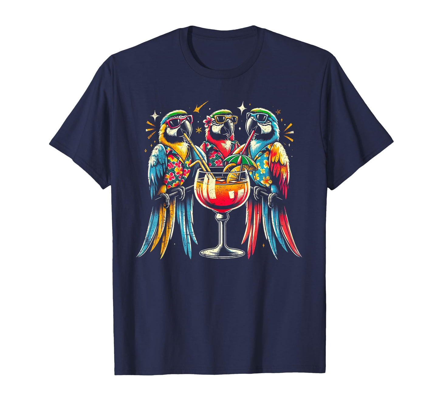 Parrots Drinking Margarita Tropical Birds Vacation Hawaiian T-Shirt