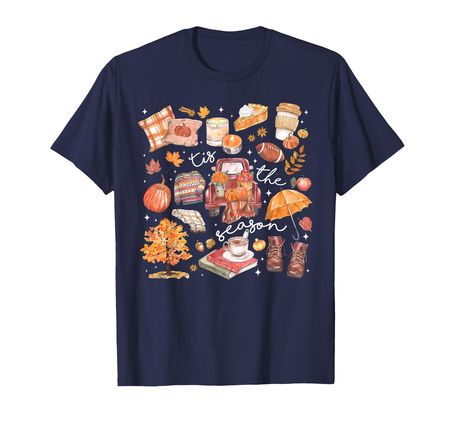 Tis The Season Pumpkin Autumn Fall Y'all Leaves Thanksgiving T-Shirt