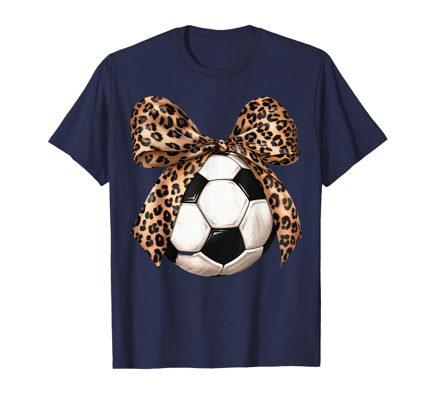 Girls Soccer Coquette Bow Leopard Cheetah Print Daughter T-Shirt