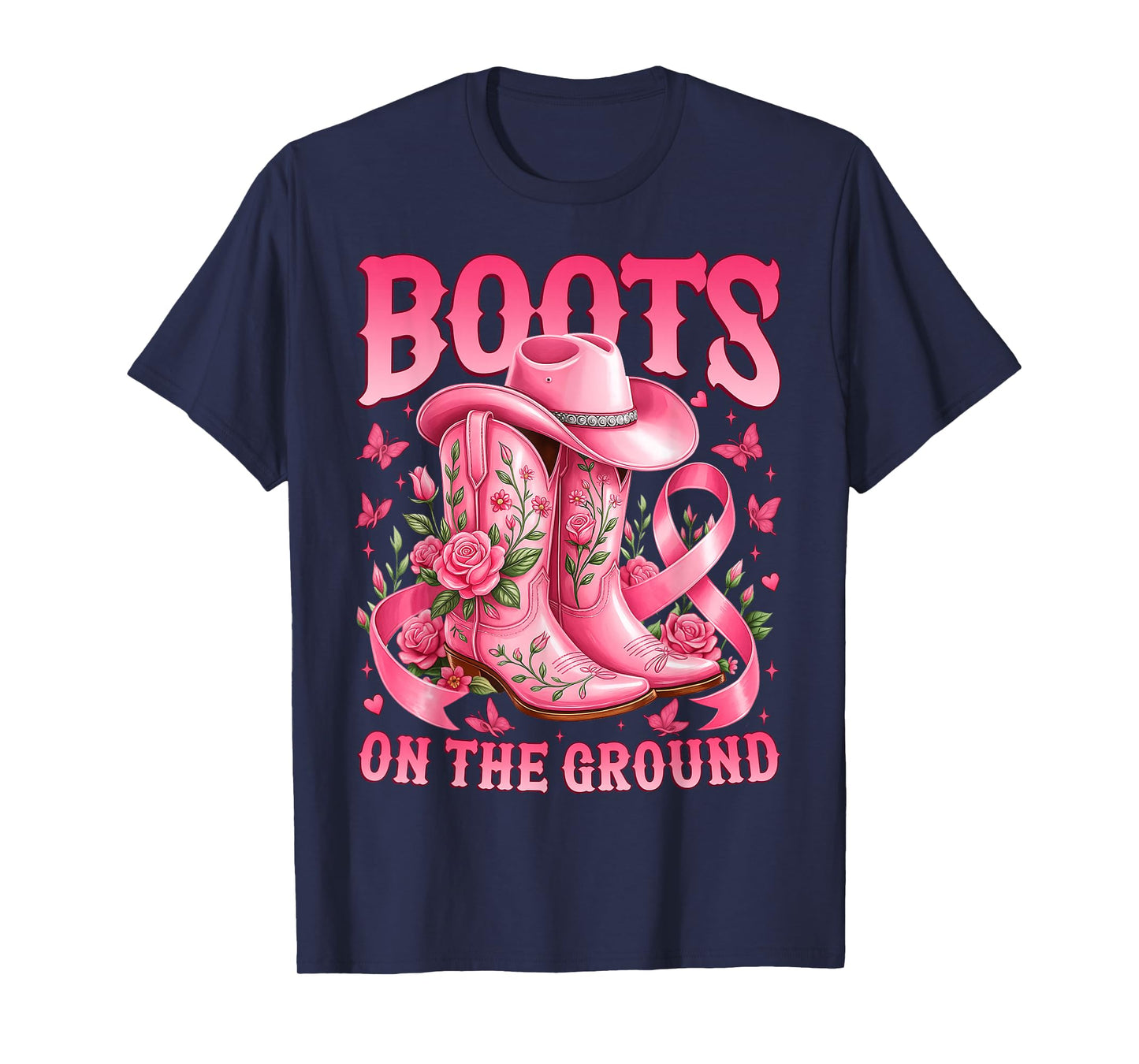 Boots On The Ground Breast Cancer Awareness Pink Ribbon T-Shirt