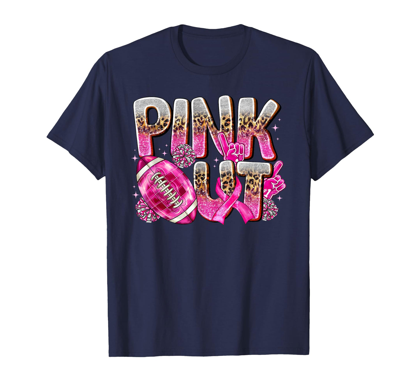 Leopard Pink Ribbon Breast Cancer American Football Pink Out T-Shirt