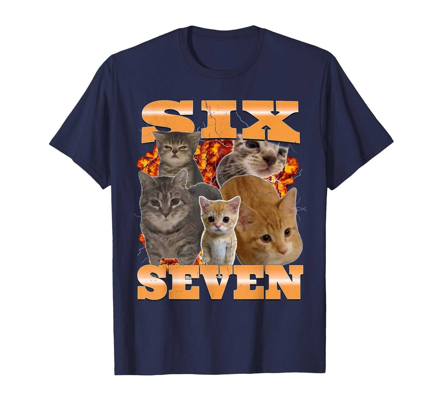 Six Seven Cat Meme Funny Bootleg Graphic T-Shirt