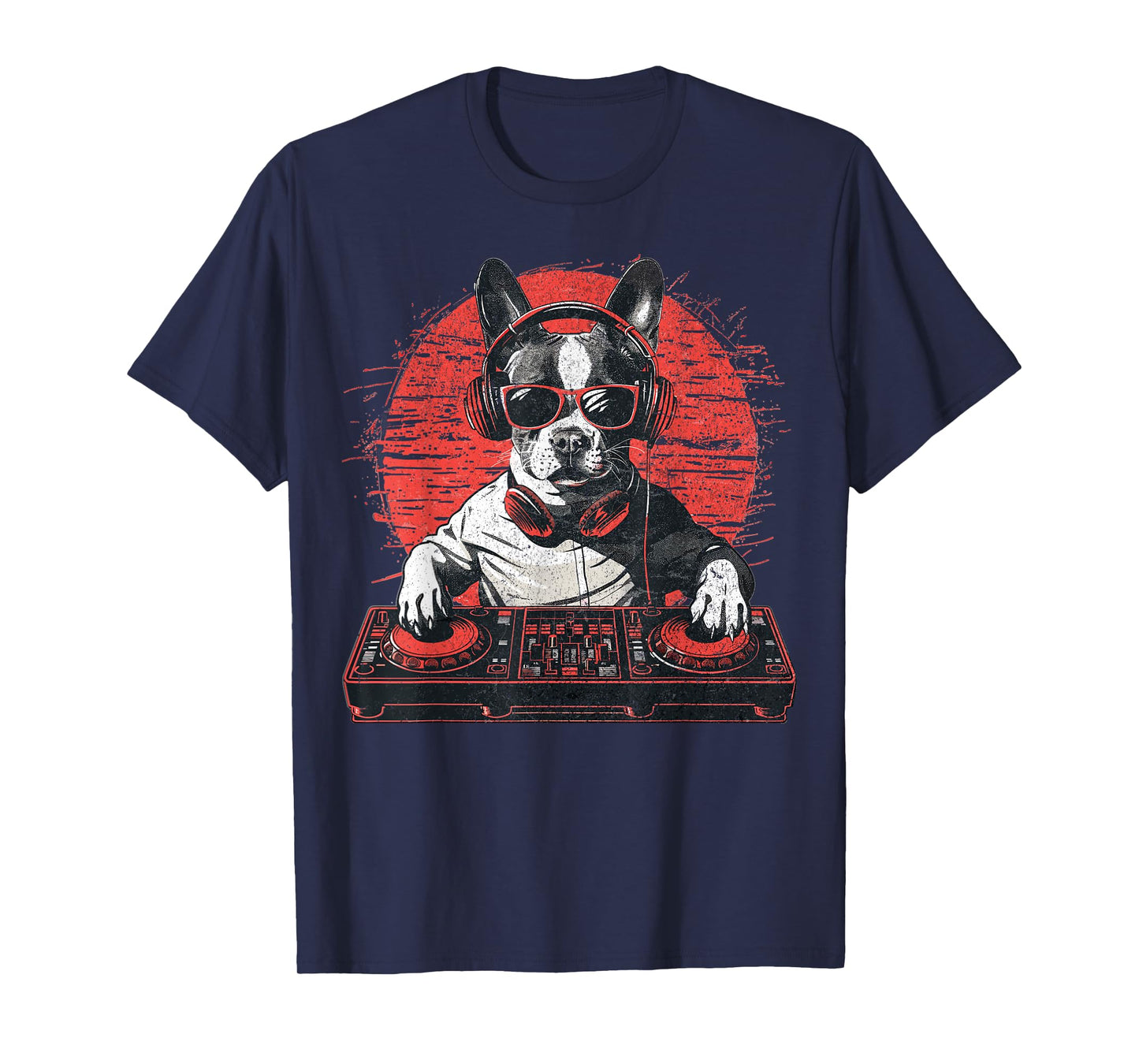Funny Retro House DJ Boston Terrier Dog Disco Headphone Tech T-Shirt for Men Women