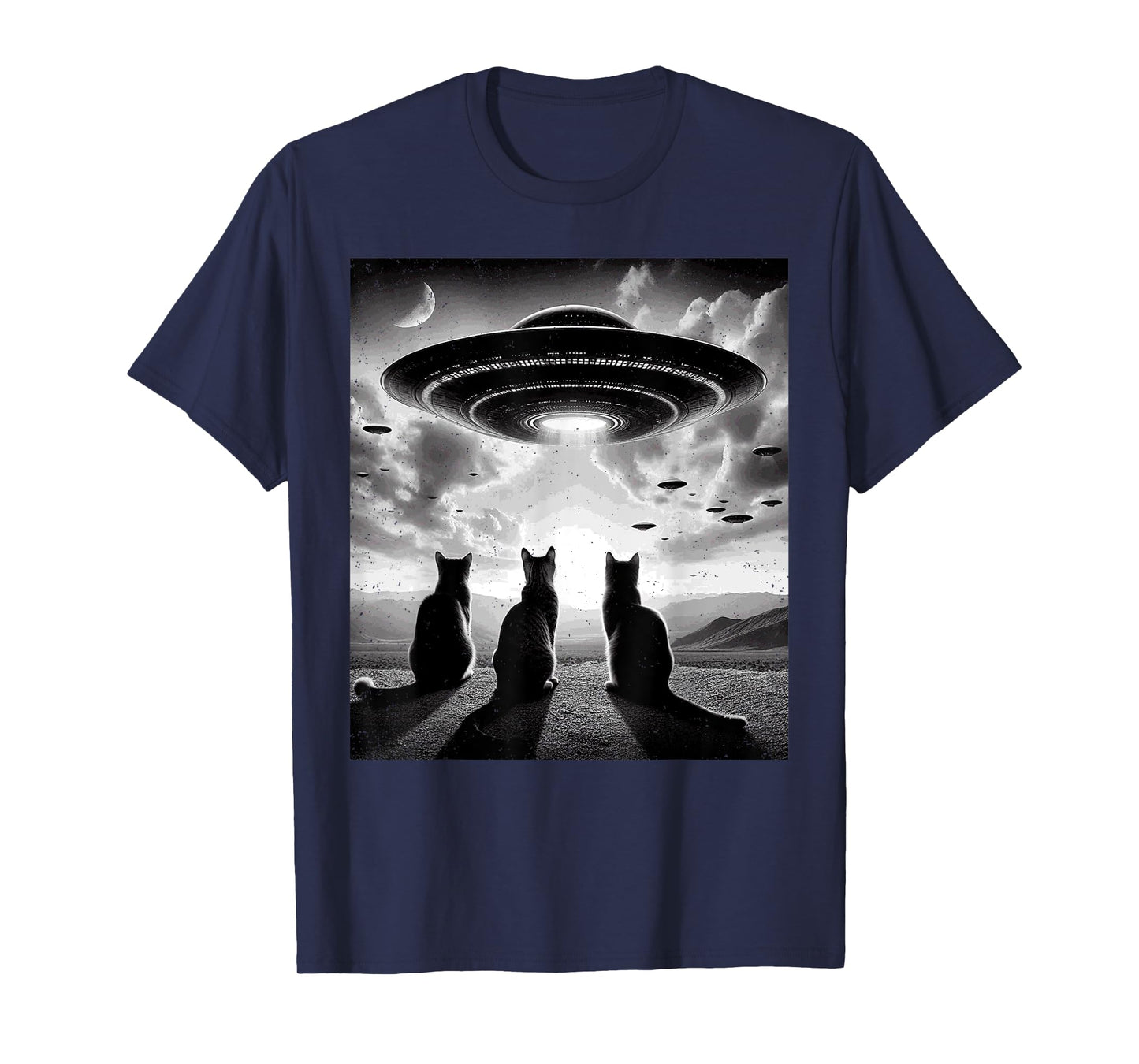 UFO Abduction Cat Moon Day Alien Kitten Lover Feline Owner T-Shirt