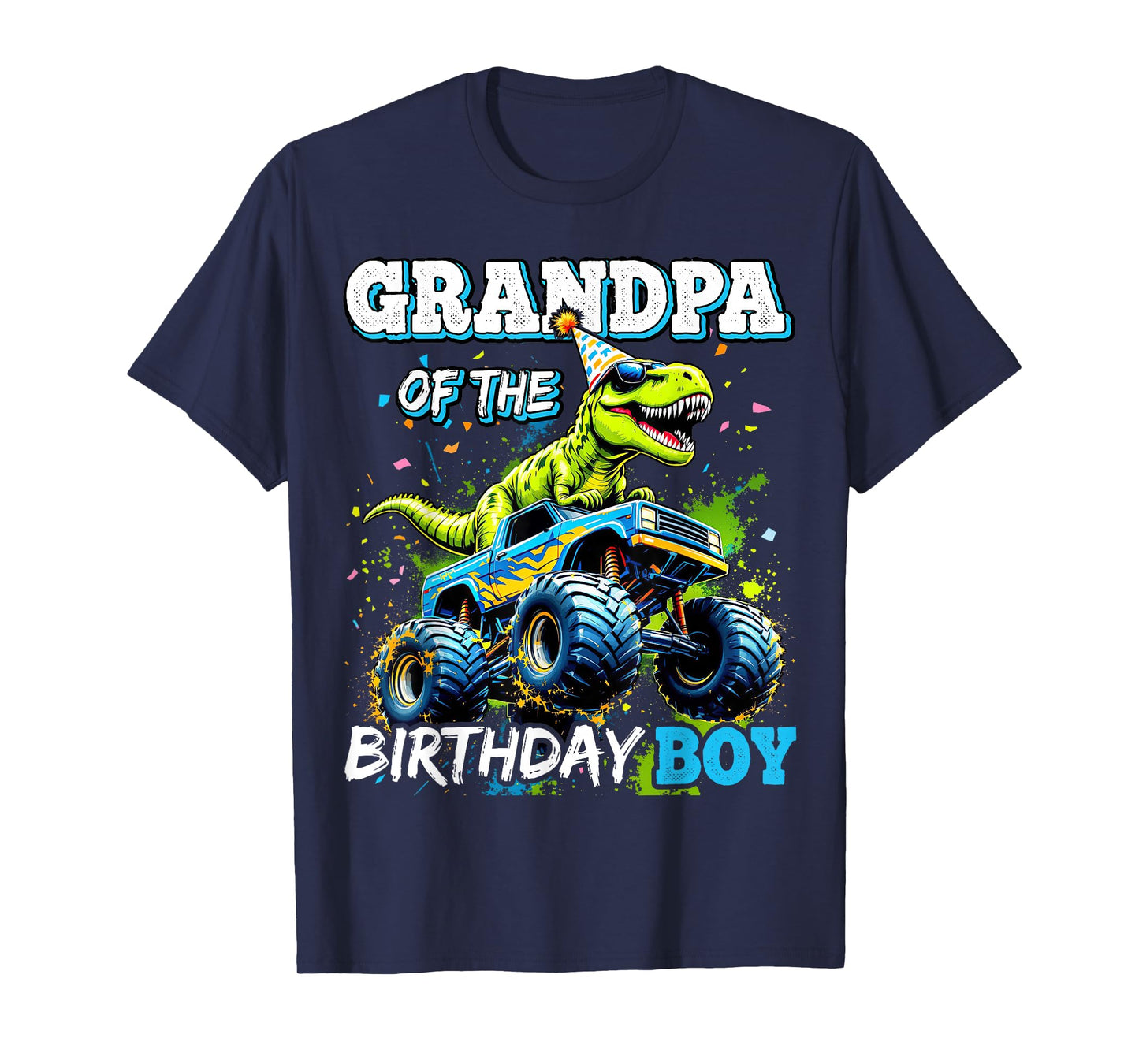 Grandpa of the Birthday Boy Monster Truck Dinosaur Party T-Shirt