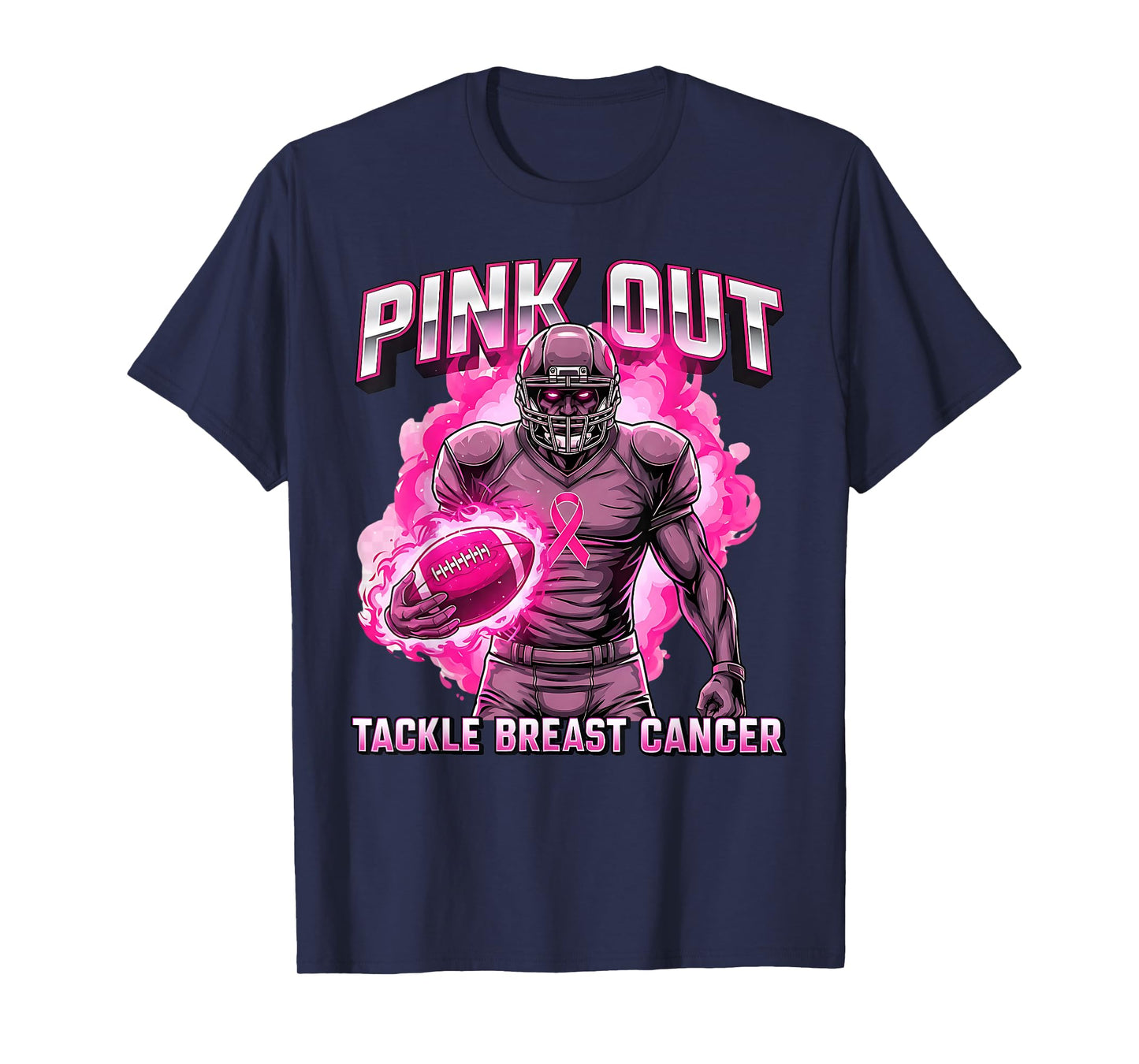 Pink Ribbon Football Pink Out Tackle Breast Cancer Awareness T-Shirt