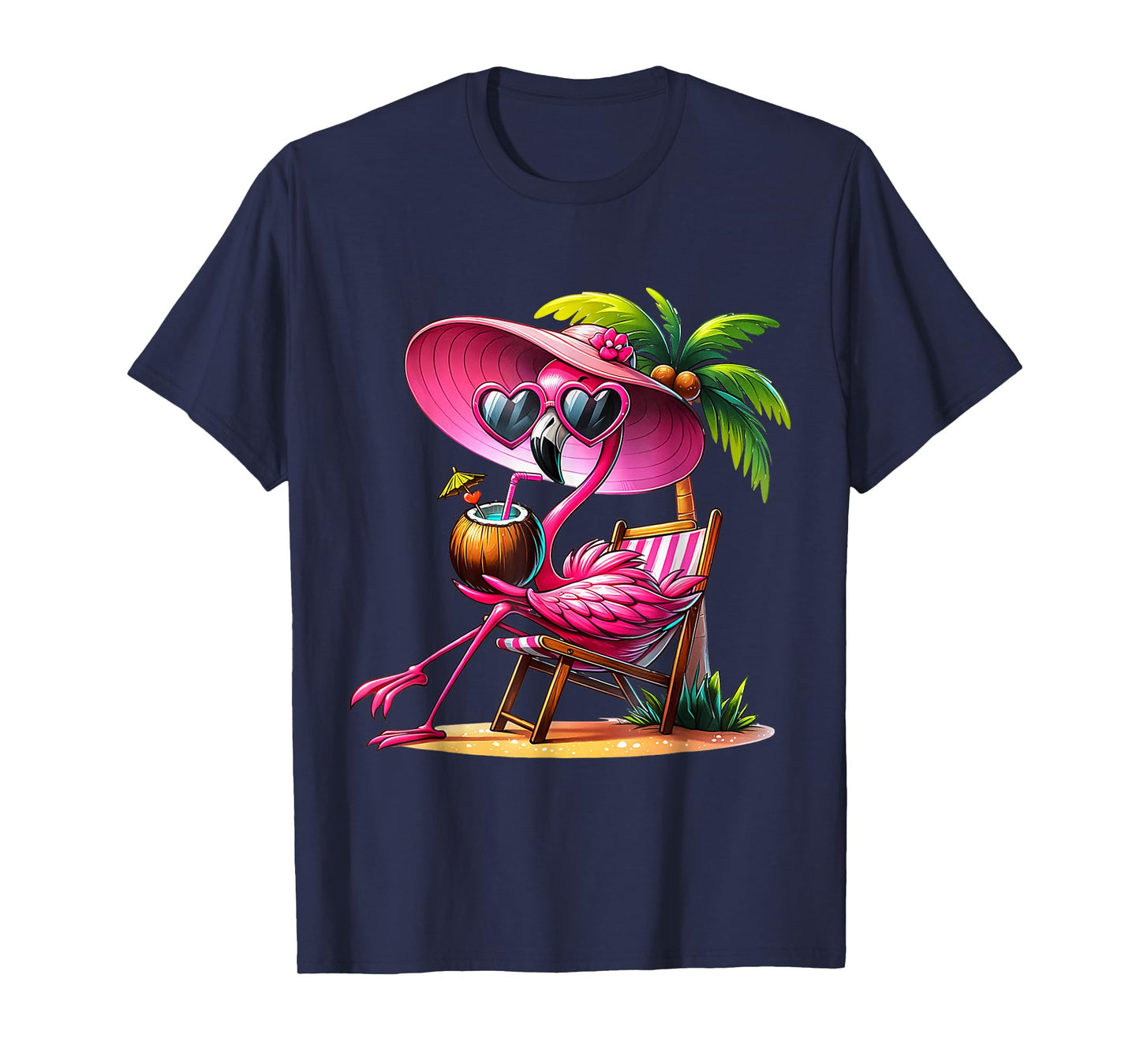 Pink Flamingo Summer Vibes Beach Palm Tree Summer Vacation T-Shirt