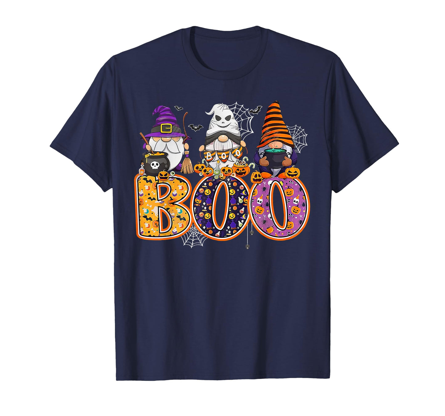 Funny Boo Witch Sipders Pumpkins Happy Halloween Gnome T-Shirt