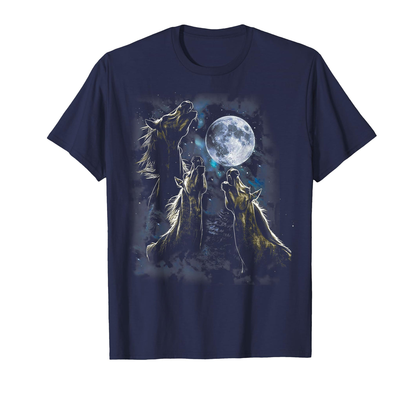 Three Horses Howling At The Moon Classic Horse Starry Night T-Shirt