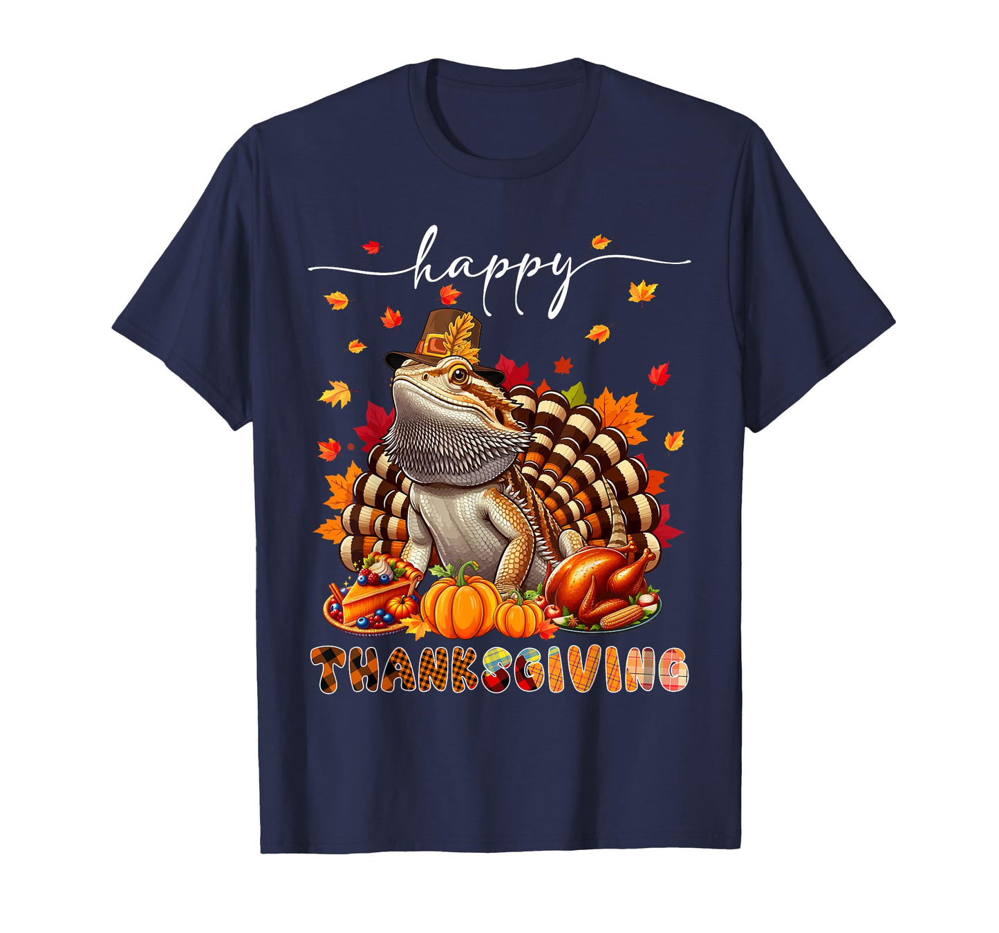 Wild Animal Thanksgiving Costume Happy Thanksgiving Bearded Dragon Turkey Fall Leaves T-Shirt