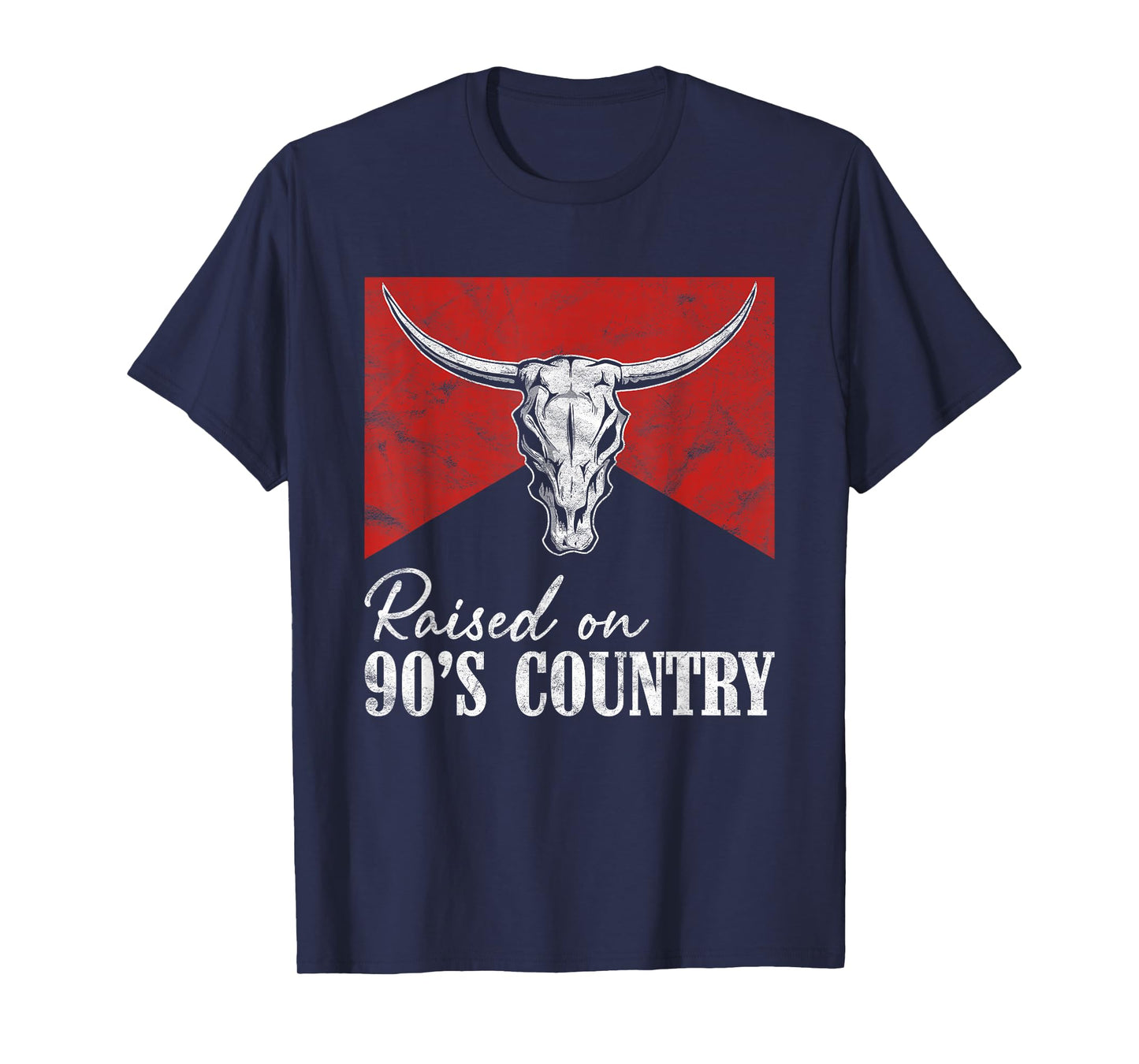 Raised On 90's Country Music Vintage Western Bull Skull T-Shirt