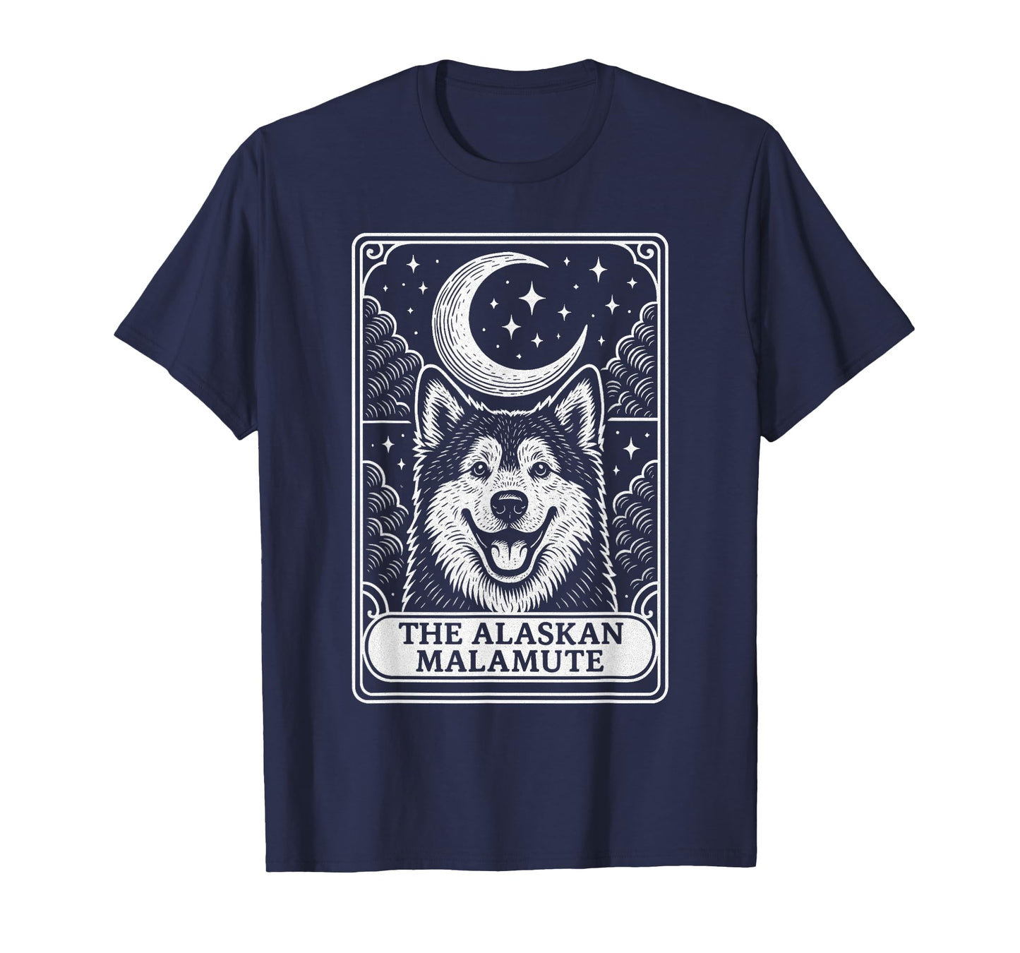 Alaskan Malamute Dog Mom Tarot Card Vintage Crescent Moon T-Shirt