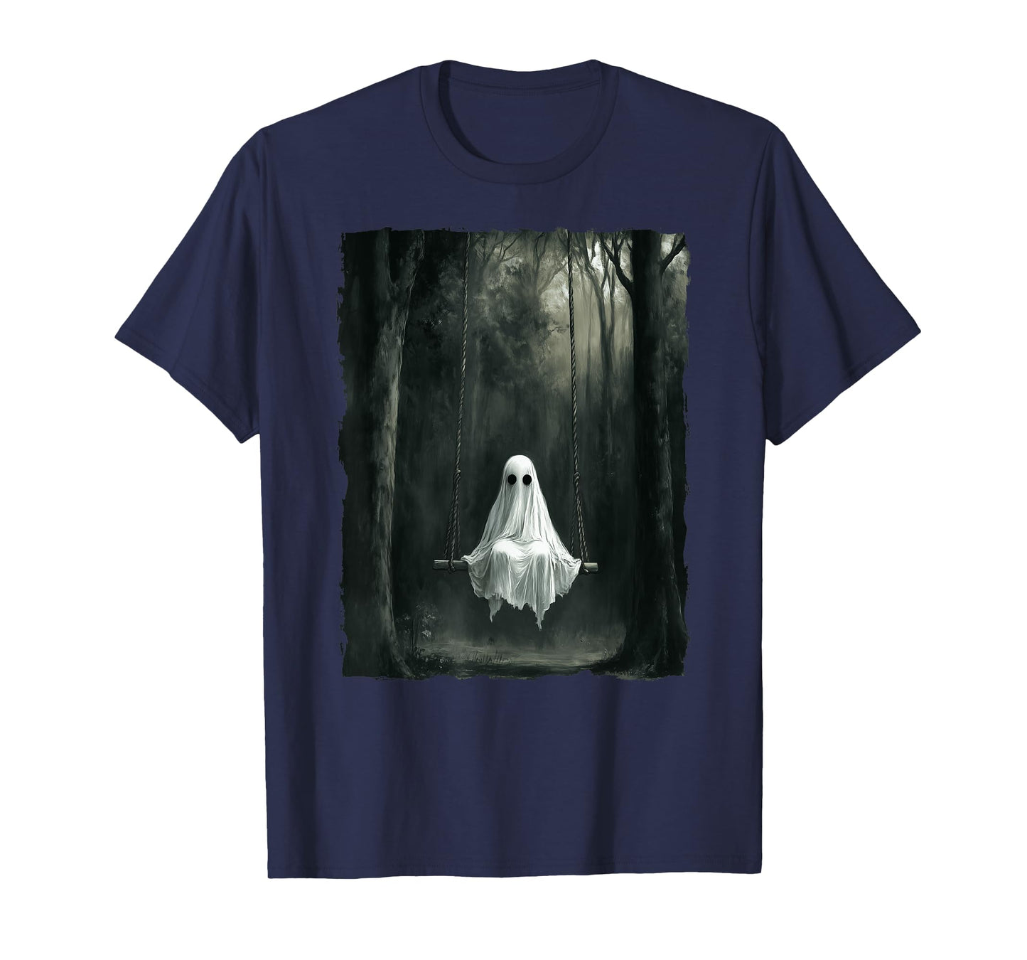 Vintage Floral Ghost On Swing In Forest Spooky Halloween T-Shirt